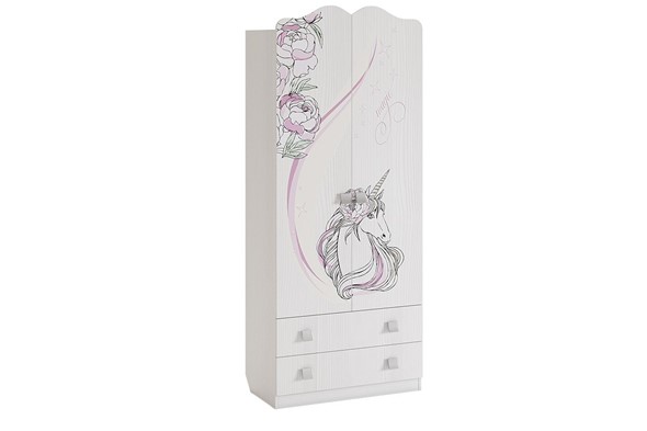 Детский двустворчатый шкаф Фэнтези с ящиками, белый рамух в Ревде - изображение