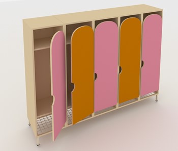 Распашной детский шкаф ШГС5 Беж +Оранжевый + Розовый в Первоуральске