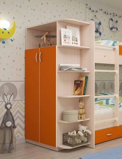 Детский шкаф Мая корпус Млечный дуб, фасад Оранжевый в Екатеринбурге - изображение 1