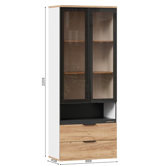 Шкаф 2-дверный со стеклянными дверьми Урбан ЛД 528.290.000, Белый/Дуб золотой в Ирбите - изображение 1