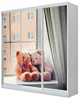 Шкаф трехдверный Хит-23-18/2-777-26, Мишки на окне Белый в Екатеринбурге - изображение