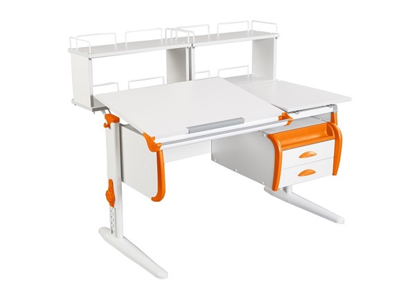 Растущий стол 1/75-40 (СУТ.25) + Polka_zz 1/600 (2 шт.) + Tumba 3  белый/белый/Оранжевый в Артемовском - изображение