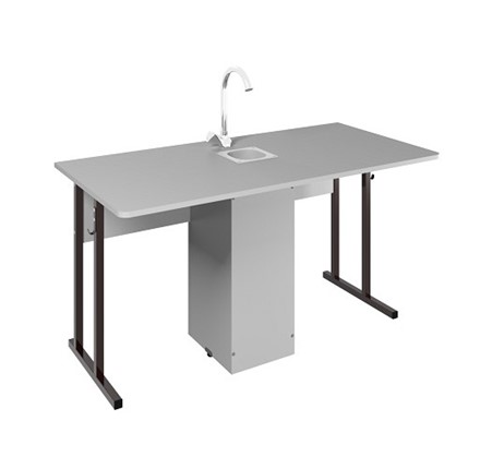 Стол ученический 2-местный для кабинета химии Стандарт 5, Пластик Серый/Коричневый в Ирбите - изображение