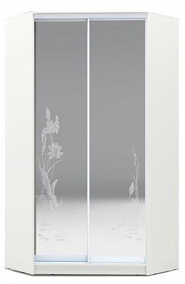 Шкаф угловой 2300х1103, ХИТ У-23-4-66-01, цапля, 2 зеркала, белая шагрень в Екатеринбурге - изображение