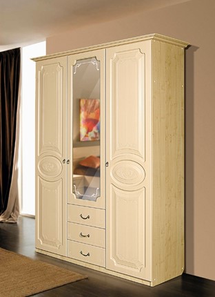 Шкаф распашной Ивушка-5 3-х створчатый с ящиками, цвет Дуб беленый в Ревде - изображение