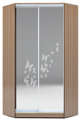 Шкаф угловой 2300х1103, ХИТ У-23-4-66-05, бабочки, 2 зеркала, шимо темный в Екатеринбурге - изображение