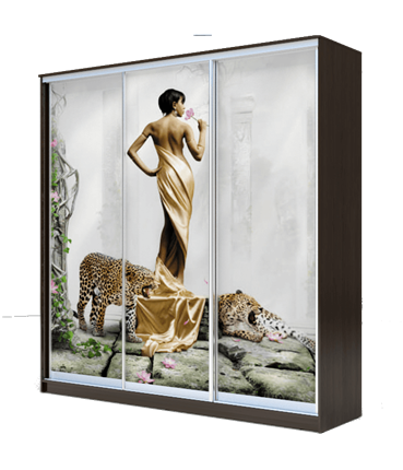 Шкаф 2300х2000х420, Девушка с леопардом ХИТ 23-4-20-777-03 Венге Аруба в Екатеринбурге - изображение