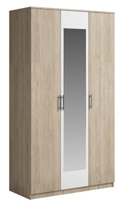 Шкаф 3 двери Светлана, с зеркалом, белый/дуб сонома в Красноуфимске - изображение