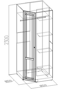 Распашной шкаф угловой Sherlock 63+ фасад стандарт, Дуб Сонома в Артемовском - предосмотр 2
