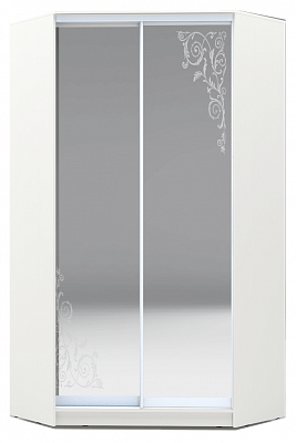Шкаф-купе 2300х1103, ХИТ У-23-4-66-09, Орнамент, 2 зеркала, белая шагрень в Ревде - изображение