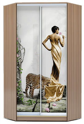 Угловой шкаф 2300х1103, ХИТ У-23-4-77-03, Девушка с леопардом, шимо темный в Екатеринбурге - изображение
