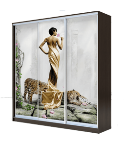 Шкаф 3-х створчатый 2400х2000х620, наполнение №1, Девушка с леопардом ХИТ 24-20-777-03 Венге Аруба в Екатеринбурге