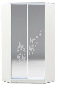 Угловой шкаф 2200х1103, ХИТ У-22-4-66-05, бабочки, 2 зеркала, белая шагрень в Екатеринбурге