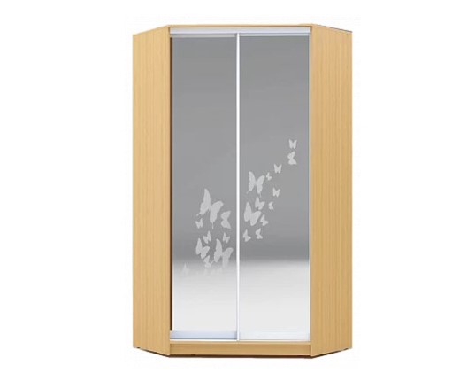 Шкаф угловой 2300х1103, ХИТ У-23-4-66-05, бабочки, 2 зеркала, Бук Бавария светлый в Первоуральске - изображение