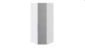 Распашной шкаф угловой Наоми с зеркальной правой дверью, цвет Белый глянец СМ-208.07.07 R в Кушве