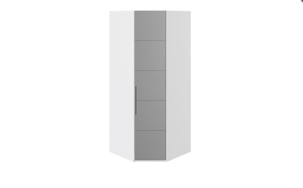 Распашной шкаф угловой Наоми с зеркальной правой дверью, цвет Белый глянец СМ-208.07.07 R в Невьянске - изображение