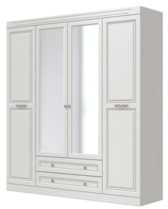 Шкаф четырехдверный в спальню Олимп ШР-4 (Белый) 2 зеркала в Каменске-Уральском
