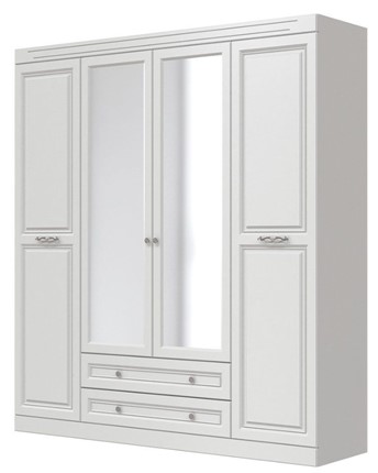 Шкаф четырехдверный в спальню Олимп ШР-4 (Белый) 2 зеркала в Екатеринбурге - изображение