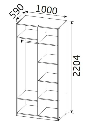 Распашной шкаф Классика 2-х дверный с перегородкой   (Д*Ш*В 1000*595*2204) в Ревде - изображение 1