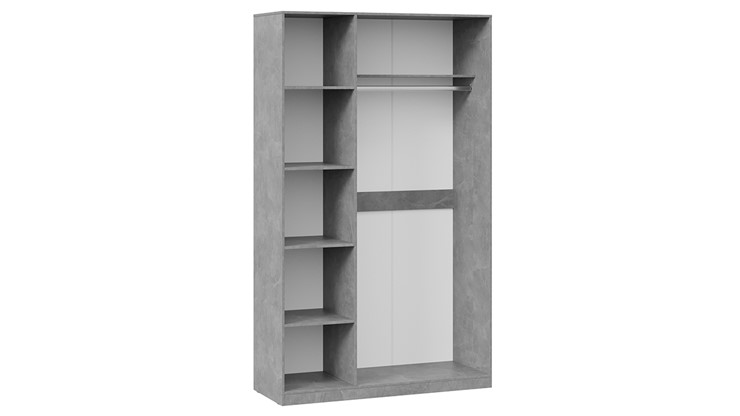 Шкаф распашной 3-х дверный с зеркалом Хилтон (Ателье светлый, Белый матовый) в Кушве - изображение 2