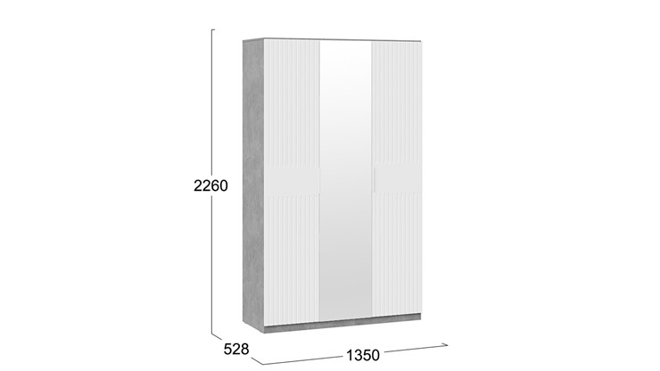 Шкаф распашной 3-х дверный с зеркалом Хилтон (Ателье светлый, Белый матовый) в Ревде - изображение 3
