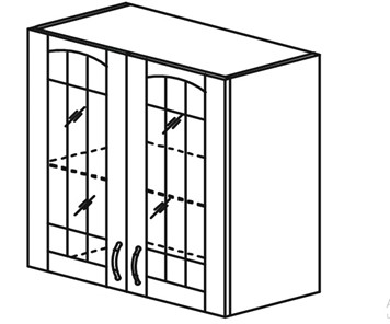 Кухонный шкаф Кантри настенный двухдверный с полкой со вставкой из стекла 718*600*320мм в Каменске-Уральском