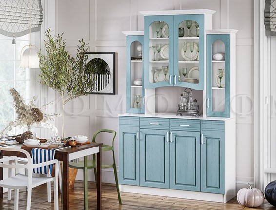 Кухонный шкаф Констанция 4-х створчатый, голубой в Екатеринбурге - изображение
