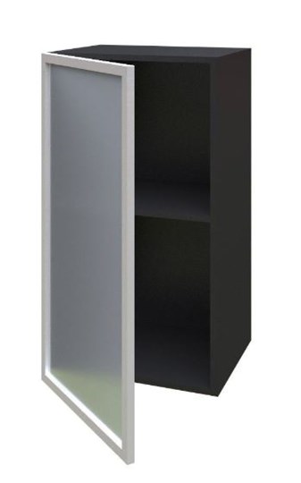 Шкаф кухонный 400 Шервуд, со стеклом левый ЛД 281.321.000.022, серый/черный в Екатеринбурге - изображение 1