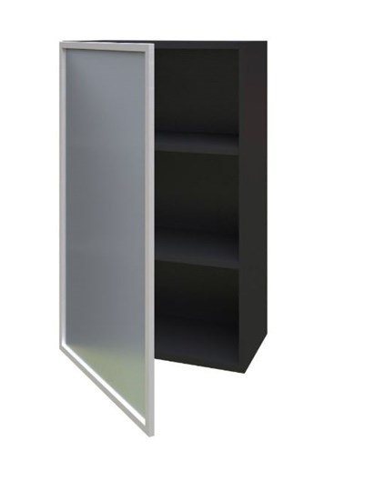Кухонный высокий шкаф 600, Шервуд, со стеклом левый ЛД 281.451.000.038, серый/черный в Краснотурьинске - изображение 1