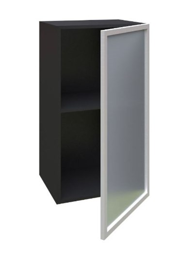 Кухонный шкаф 400 Шервуд, со стеклом правый ЛД 281.322.000.023, серый/черный в Екатеринбурге - изображение 1