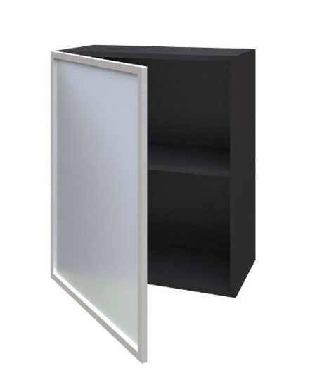 Шкаф кухонный 600, Шервуд, со стеклом левый ЛД 281.351.000.027, серый/черный в Екатеринбурге - изображение 1