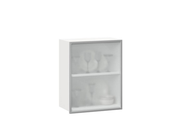 Шкаф кухонный 600, Шервуд, со стеклом правый, ЛД 281.352.000.116, белый/серый в Екатеринбурге - изображение