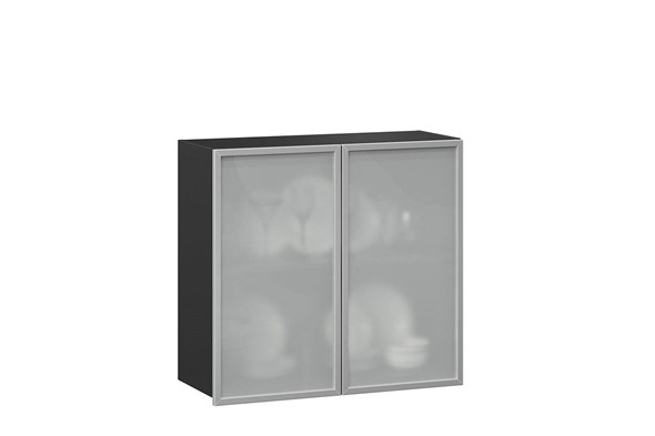 Шкаф на кухню 800, Шервуд, со стеклом ЛД 281.361.000.030, серый/черный в Екатеринбурге - изображение