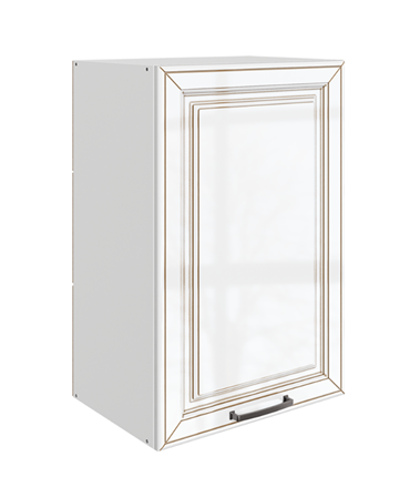 Навесной кухонный шкаф Атланта L450 Н720 (1 дв. гл.) эмаль (белый/белый глянец патина золото) в Екатеринбурге - изображение