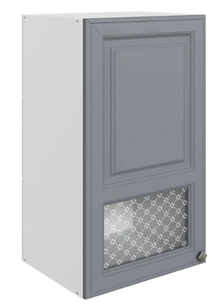 Кухонный навесной шкаф Мишель L400 H720 (1 дв. окош.) эмаль (белый/серый) в Екатеринбурге - изображение