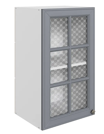 Навесной кухонный шкаф Мишель L400 H720 (1 дв. реш.) эмаль (белый/серый) в Екатеринбурге - изображение