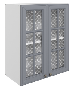 Настенный шкаф Мишель L600 H720 (2 дв. реш.) эмаль (белый/серый) в Екатеринбурге - предосмотр
