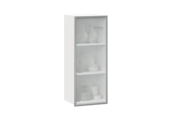 Кухонный высокий шкаф 400 Шервуд, со стеклом левый ЛД 281.421.000.121, белый/серый в Асбесте