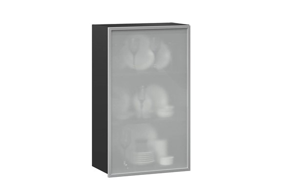 Кухонный высокий шкаф 600, Шервуд, со стеклом левый ЛД 281.451.000.038, серый/черный в Краснотурьинске - изображение