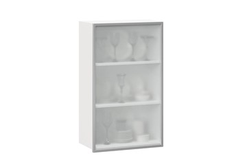 Шкаф кухонный высокий 600, Шервуд, со стеклом левый, ЛД 281.451.000.126, белый/серый в Первоуральске