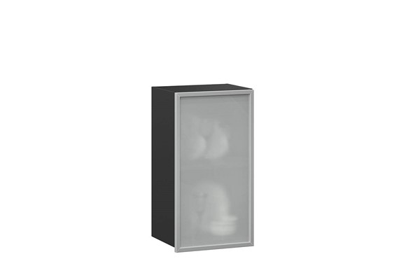Шкаф кухонный 400 Шервуд, со стеклом левый ЛД 281.321.000.022, серый/черный в Екатеринбурге - изображение