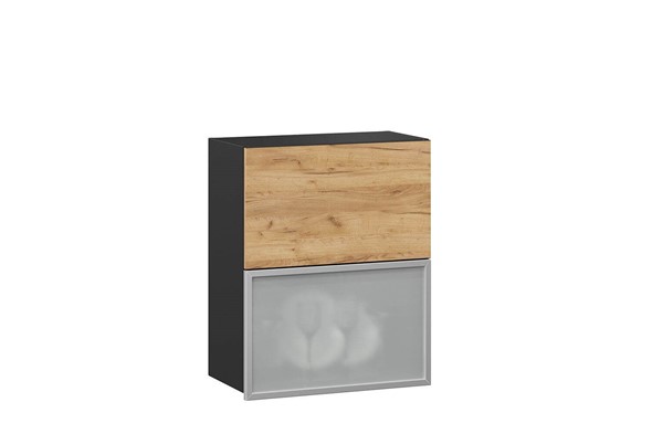Шкаф кухонный горизонтальный 600 Шервуд, ЛД 281.971.000.047, со стеклом, дуб золотой/черный в Кушве - изображение