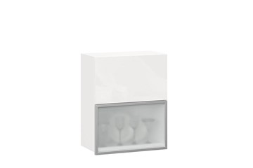 Шкаф кухонный горизонтальный 600 Шервуд, ЛД 281.971.000.174, со стеклом, белый/белый глянец в Ирбите