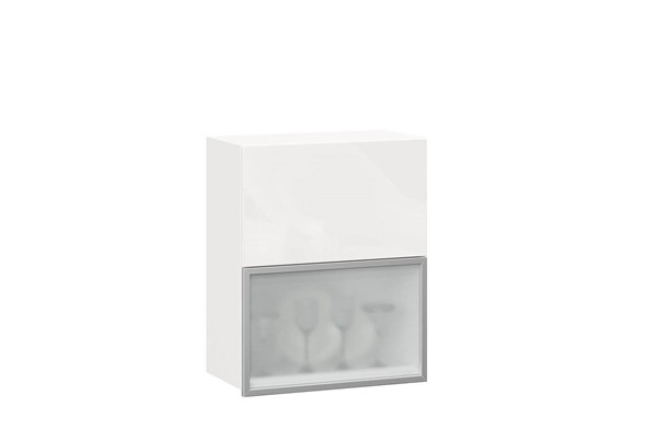 Шкаф кухонный горизонтальный 600 Шервуд, ЛД 281.971.000.174, со стеклом, белый/белый глянец в Екатеринбурге - изображение