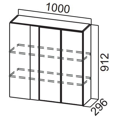 Навесной кухонный шкаф Стайл, Ш1000у/912, МДФ в Первоуральске - изображение