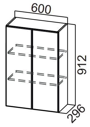 Навесной кухонный шкаф Стайл, Ш600/912, МДФ в Ревде - изображение