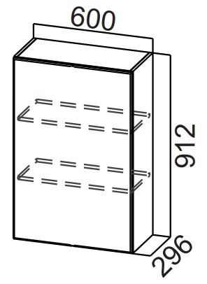 Распашной кухонный шкаф Стайл, Ш600/912(1ств), МДФ в Первоуральске - изображение