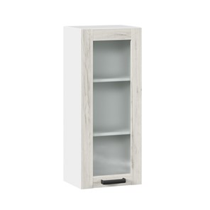 Навесной кухонный шкаф 400 высокий со стеклом Винченца ЛД 234.420.000.036, Белый/Дуб Крафт белый в Асбесте