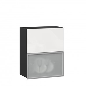 Навесной кухонный шкаф 600 горизонтальный Шервуд, ЛД 281.971.000.086, со стеклом, черный/белый глянец в Новоуральске