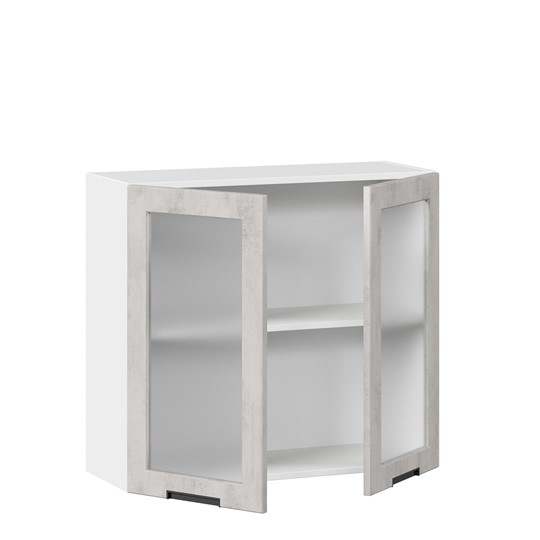 Навесной шкаф 800 со стеклом Джамис ЛД 296.360.000.023, Белый/Белый камень в Екатеринбурге - изображение 1